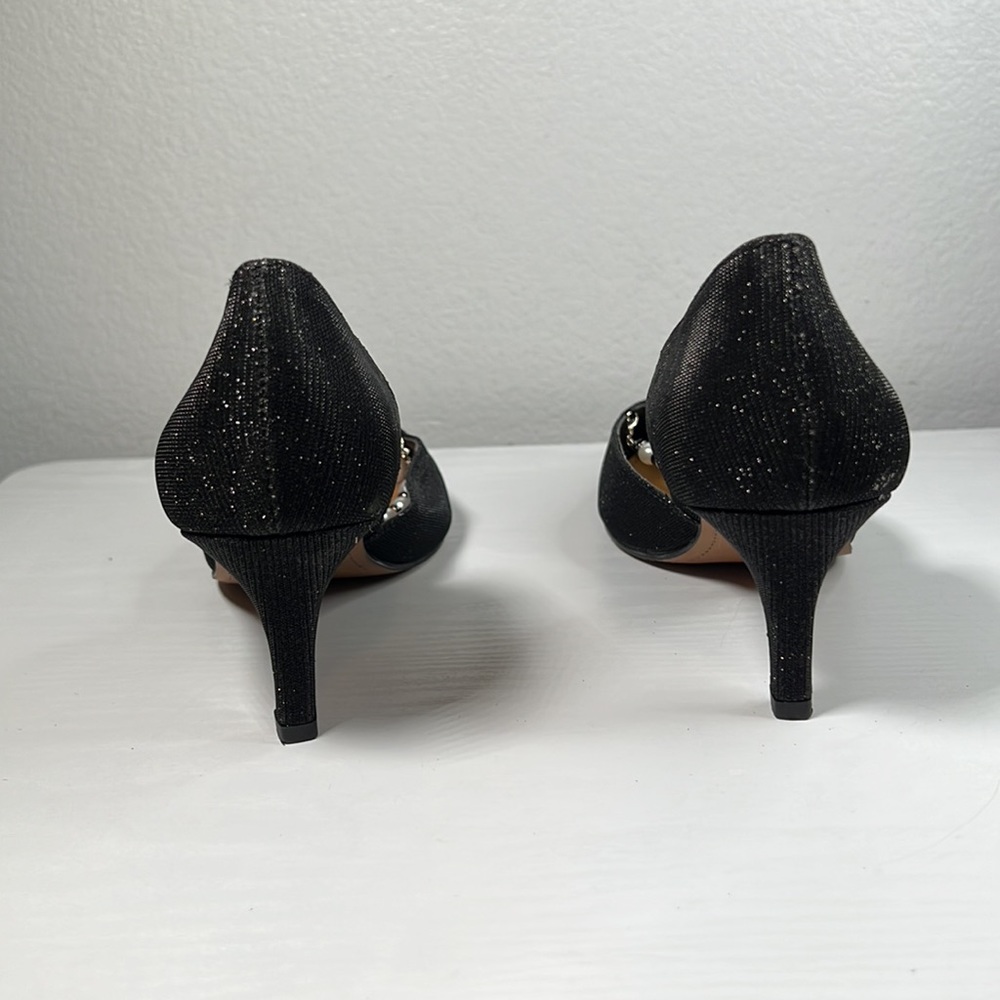 J. Renee black heels with removable pearl and black bead front cross straps 8M - Picture 7 of 16